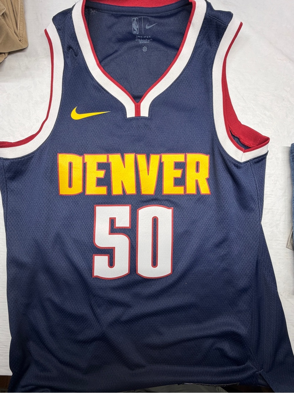 Nike Navy Denver Basketball Jersey with Yellow and Red Accents